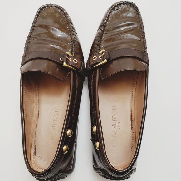 Louis Vuitton Brown Mini Lin Monogram Patent Loafers Size 41 - Picture 9 of 16